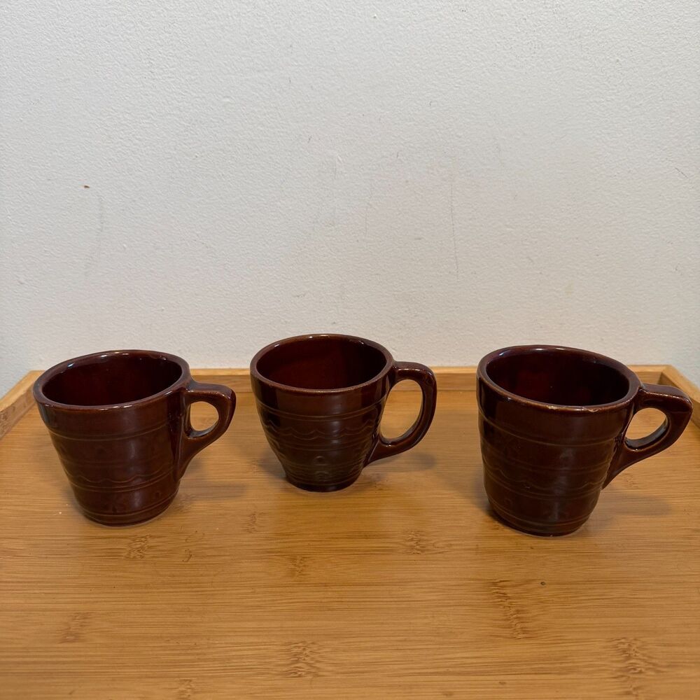 Vintage USA Brown Drip Pottery Coffee Mugs Set of 3 Stoneware Retro Cups